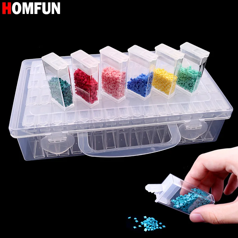 HOMFUN Diamond embroidery diamond painting tool! 64 lattice transparent plastic storage box Grid jewelry Drill Storage Box | Дом и сад