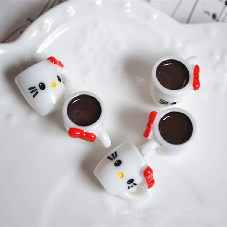 8 шт Slime Подвески Кошка Кофе чашка из полимера Пластилин клейкие аксессуары бусы