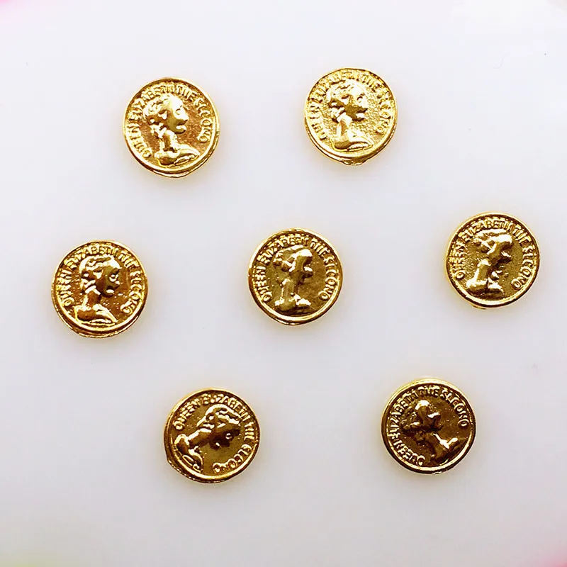 5pcs/pack Japan Korea Alloy Nail Art 3D 7mm Gold Silver Beauty Head Coin Metal Accessorie for Phototherapy Sticker DIY | Красота и