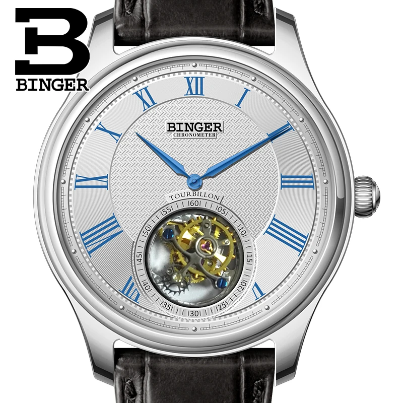 

Роскошные швейцарские часы BINGER, мужские автоматические часы с чайкой, мужские часы с турбийоном, сапфиром, аллигатором, механический B80803-1