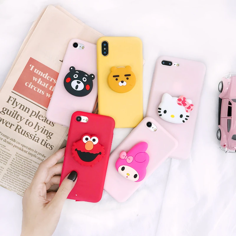 for Samsung galaxy S7edge S8 S9 Note 8 9 3D cute ELMO MyMelody Holder Ring case iphone 5 S 6 7 plus X XR XS MAX cover |
