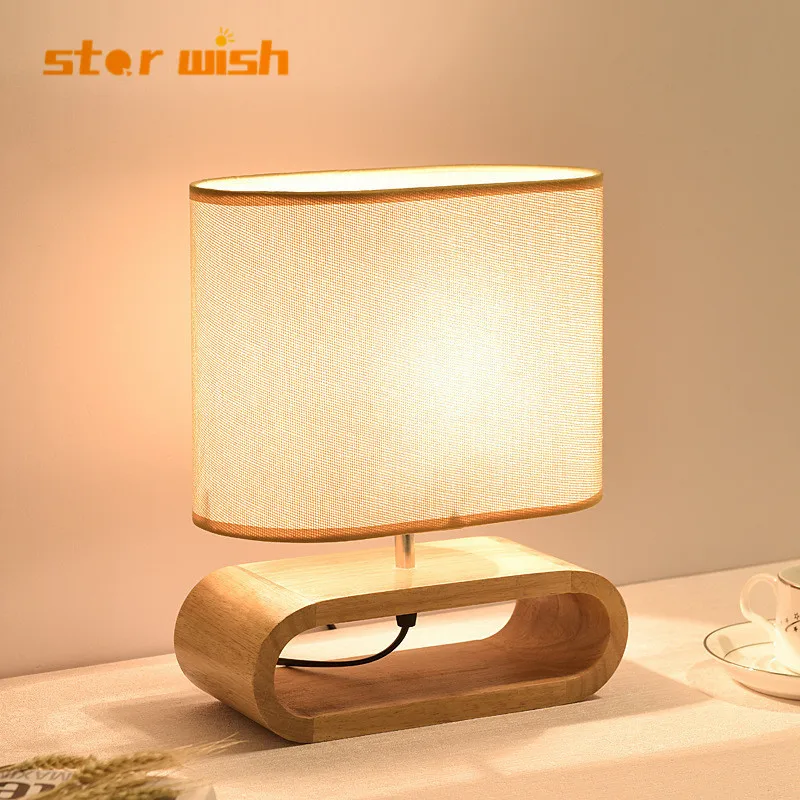 

Nordic wood base table lamp cloth lampshade table lights for living room bedroom bedside desk lamp reading lights fixture