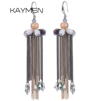 new arrival handmade weaving crystal beads and 2 color chains tassels dangle drop earrings for women party wedding jewelry