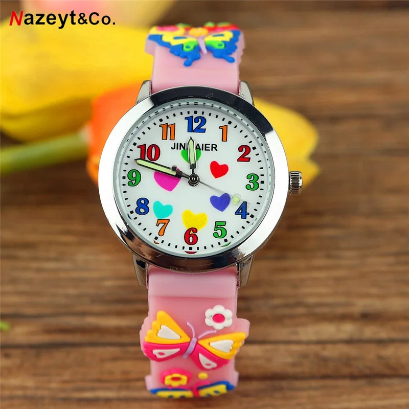 

free shipping 3D children quartz watch little boys girls lover color heart dial silicone watch luminous hands gift watch for kid
