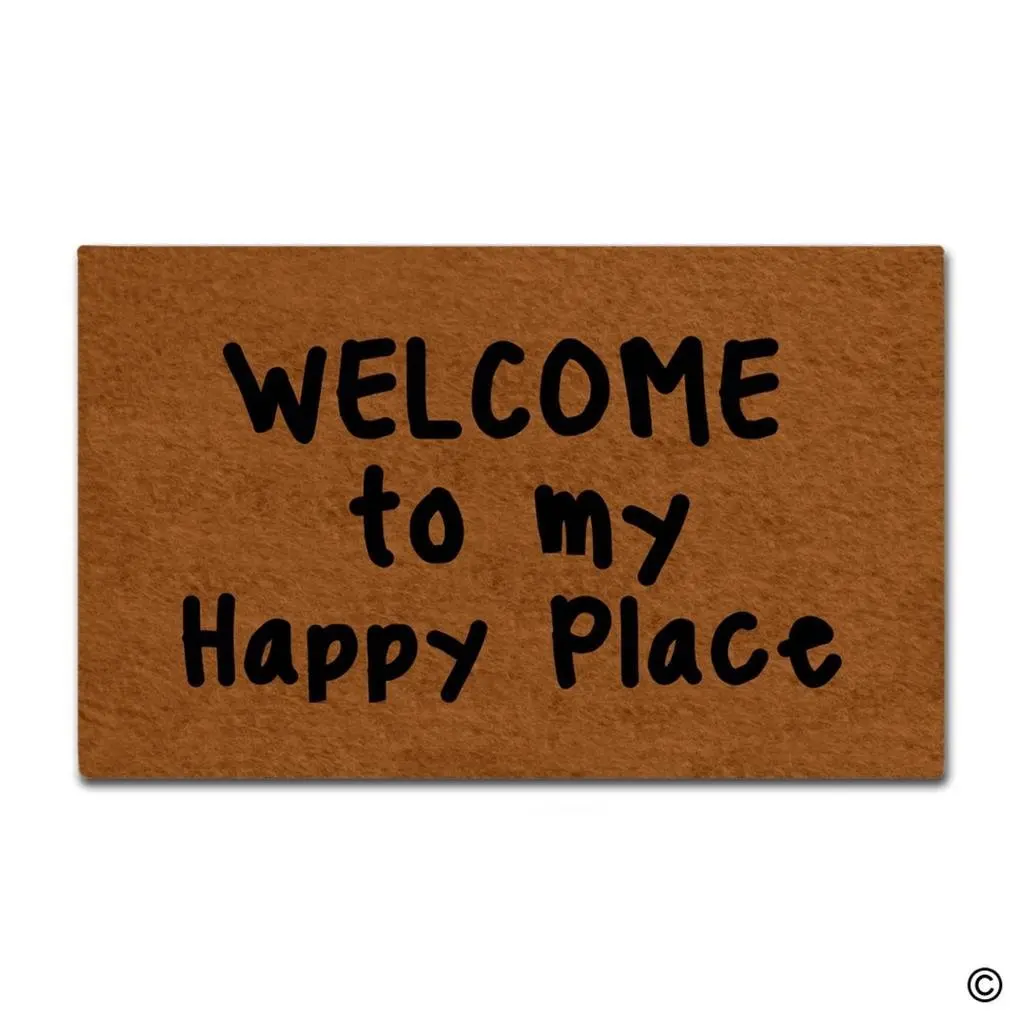 

Funny Doormat - Welcome To My Happy Place Entrance Mat Indoor Outdoor Mat Non-woven Fabric Top