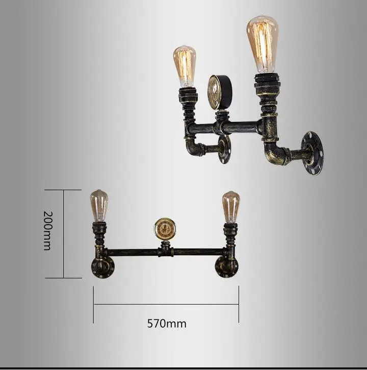 

Aged steel pipe lighting Industrial water pipe lamps black or brass finished 110V/220V E27 2-arm iron edison chandelier