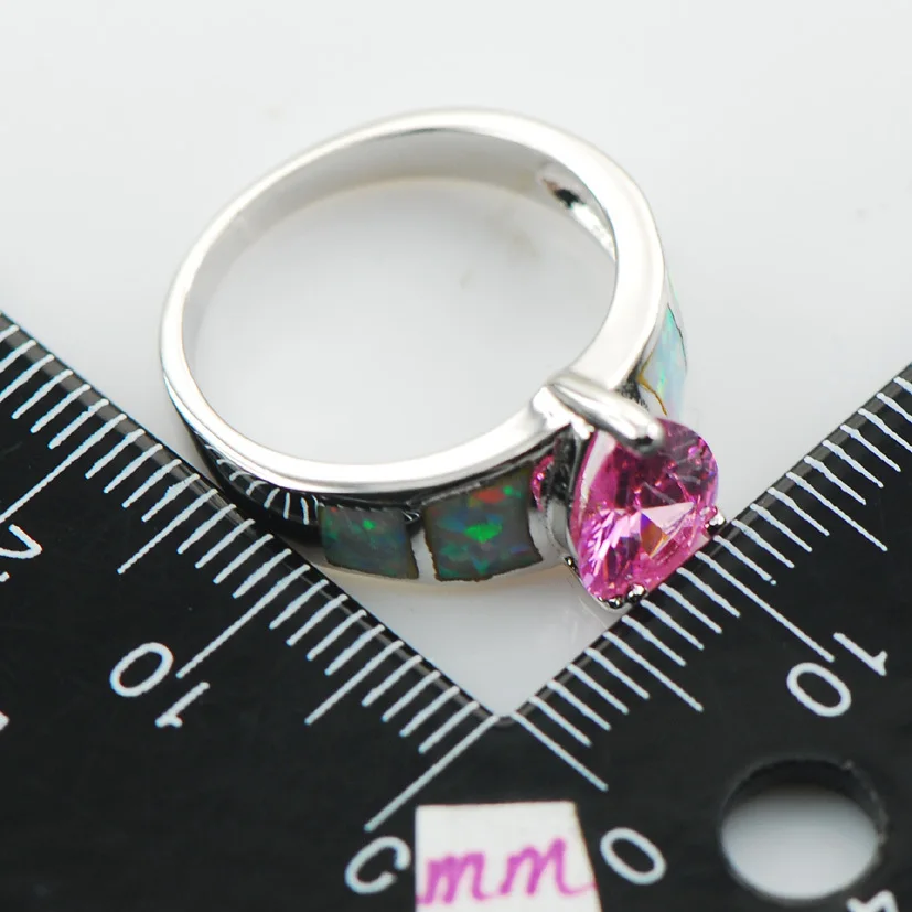 Кольцо из серебра с розовым кристаллом циркона и белым опалом Размер 6 7 8 9 10 R1266|ring