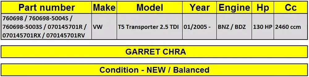 GTB1749V Turbo картридж сердцевина в сборе CHRA 760698 760698-5004 S Турбокомпрессоры КЗПЧ Для VW T5 Транспортер 2,5 TDI 131 hp BNZ