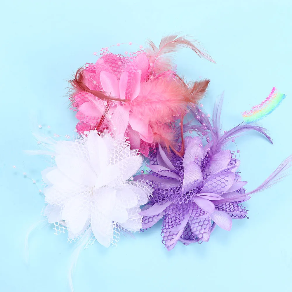 8 Colors Unisex Flower Feather Bead Corsage Hair Clips Bridal Hairband Brooch Pin For Wedding Anniversary |