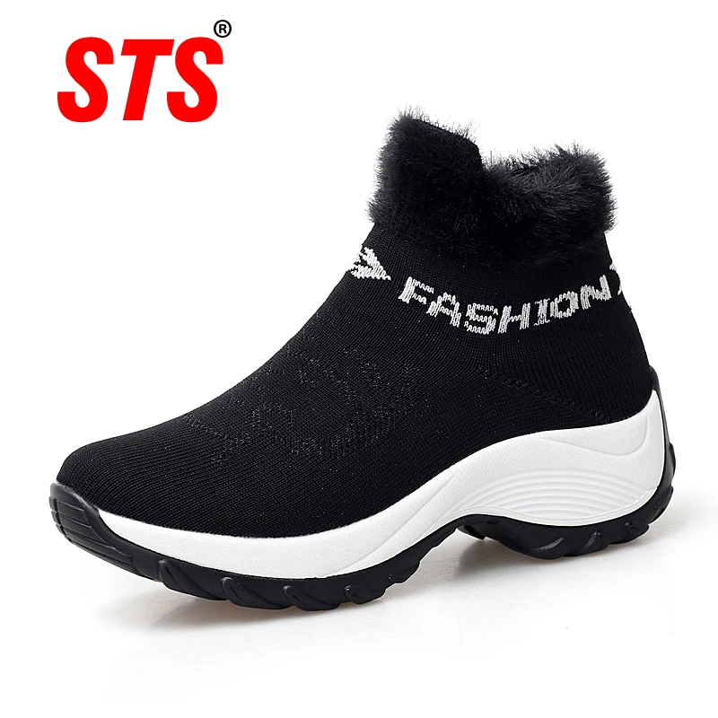 

STS BRAND 2019 New Winter Ankle Boots Women Snow Boots Warm Plush Platform Sneakers Breathable Mesh Sneakers Travel Casual Shoes