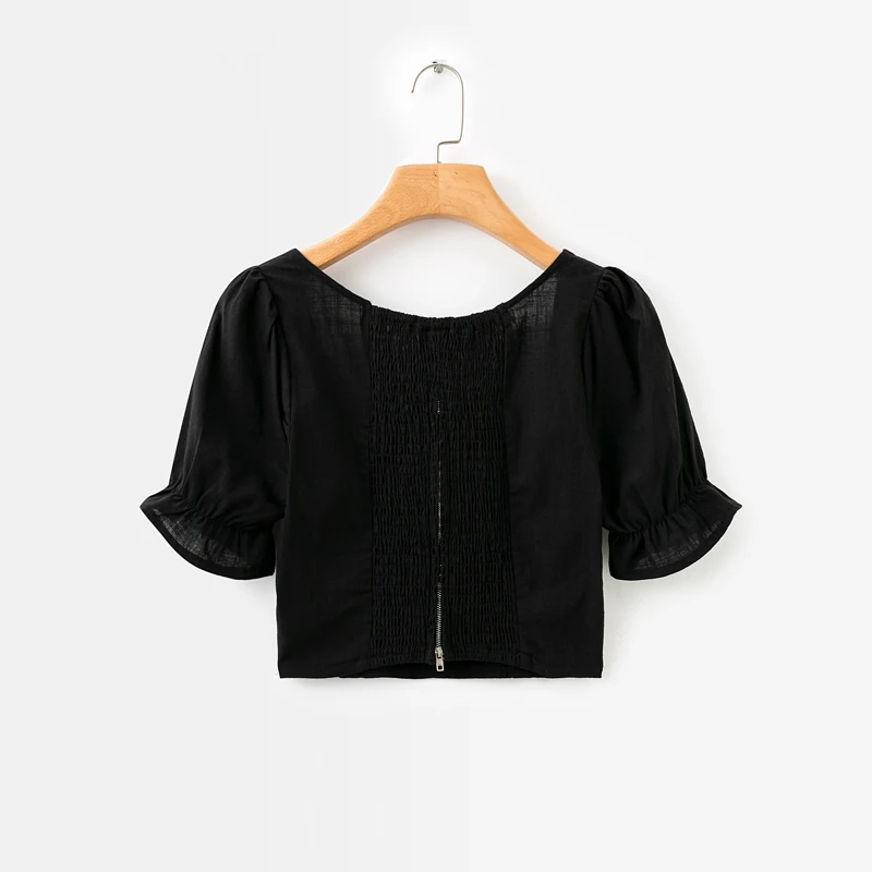 

Summer women's shirt casual solid color bow decoration short shirt