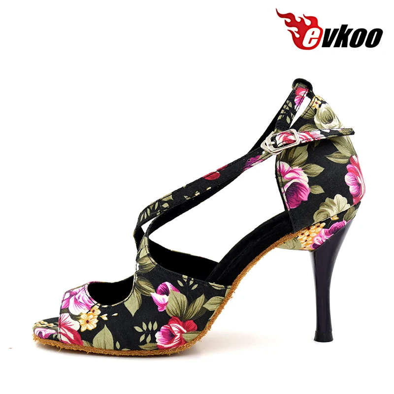Обувь Evkoodance Zapatos De Baile Latino атласная обувь с цветочным узором каблук 8 5 см бальные