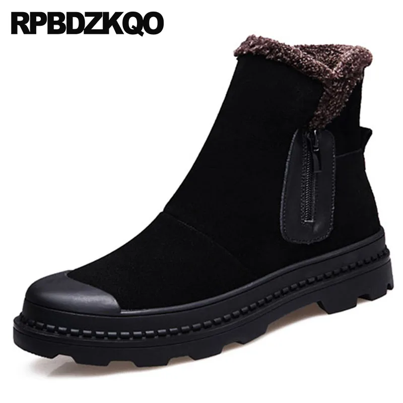 Теплые ботинки на меху модные высокой подошве замшевые ботильоны толстой с