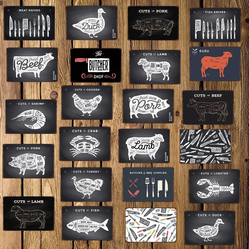 

[ Mike86 ] Butcher Beef Prok Lamb Duck Tin Sign Vintage Hotel Pub Store Retro Mural Iron Painting art Poster Art LT-1721