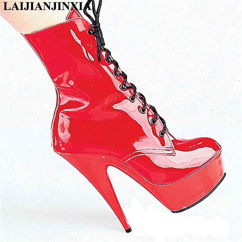Sexy 15cm Ultra High-Heels 5cm Platform Shoes Night Club Pole Dancing Shoes Round Toe Ankle Boots Dance Shoes
