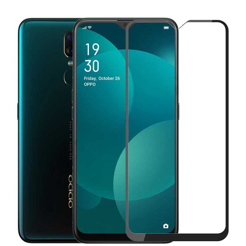 Protector de pantalla de vidrio para OPPO F11, pel&iacute;cula protectora de cobertura de pegamento completo para OPPO F11, pel&iacute;cula protectora para OPPO F11, 2 uds.-1