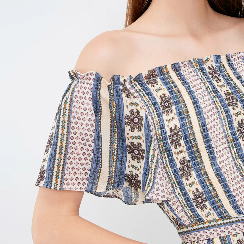 Vero Moda печатное платье с открытыми плечами и запахом на груди Бохо Макси/длинное платье | 31837B519