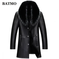 batmo 2020 new arrival winter high quality real leather fox fur collars trench coat men mens winter wool liner parkas al18