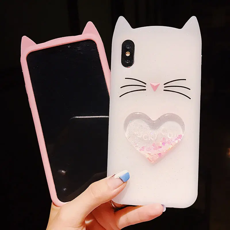 Креативные зыбучие пески блестящие звезды 3D Lucky Cat чехол для телефона для iphone X XR XS Max 6 6S 7 8 Plus Милая динамическая жидкая задняя крышка