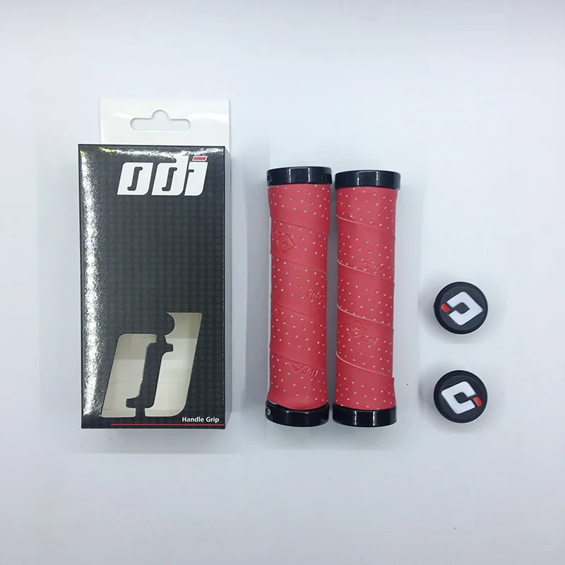 Красный ODI велосипедные ручки руль MTB Дорожный складной руль Набор EVA+ PU нескользящий амортизатор Сверхлегкий фиксатор - Цвет: Красный