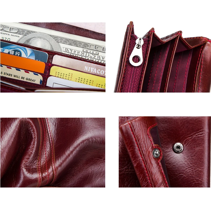Contact's Genuine Leather Wallet Women Wallet Credit Card Holder Female Purse Organizer Walet Women Clutch Bag Red Green Long