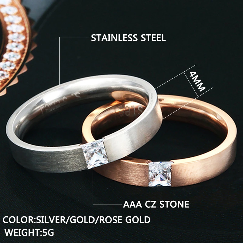 Женское кольцо из титановой стали с фианитом 4 мм|Кольца для помолвки| |