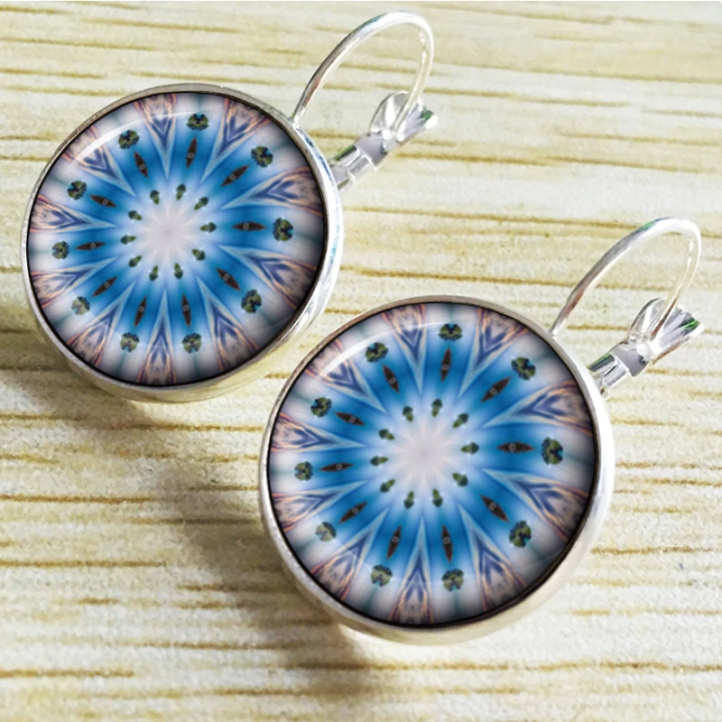 Серьги SUTEYI с цветком мандалы Серебристые серьги чакрами йогой хной