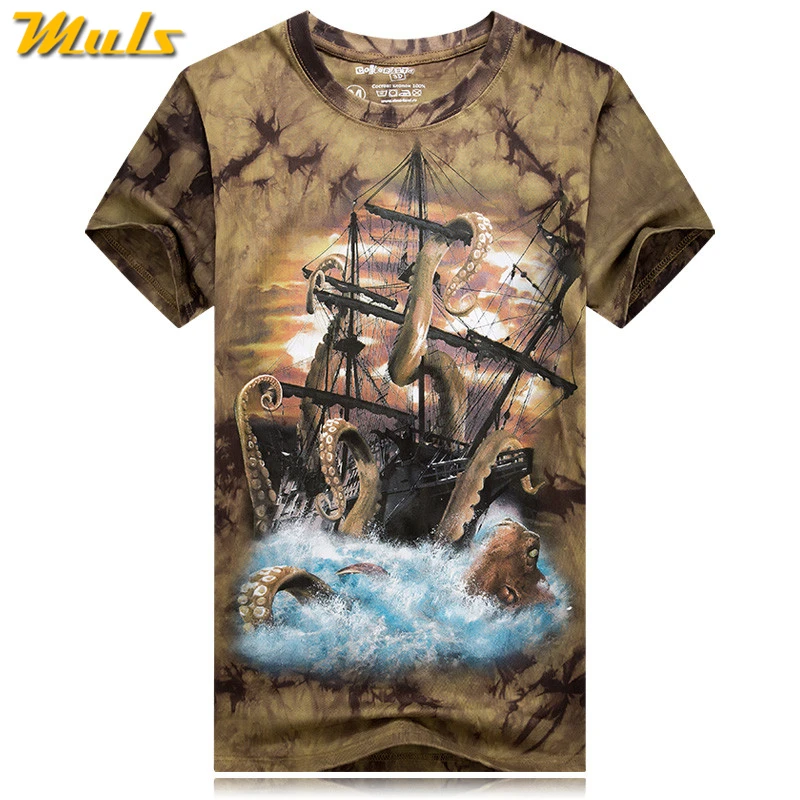 Summer style print T shirts men cotton short quick dry Tie-dye men's T-shirts anime tshirts Octopus pattern 2017 Spring New | Мужская