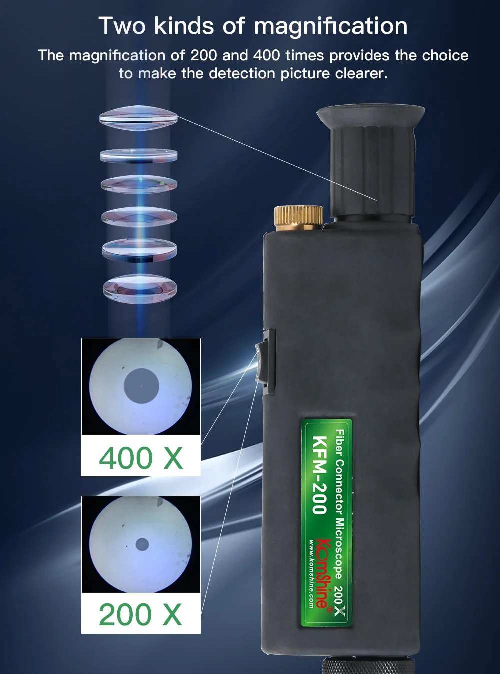 Komshine Optical Fiber MicroScope 2.5/1.25mm Adapters suit for FC,SC,ST,LC Connectors use to inspect optical fiber connector