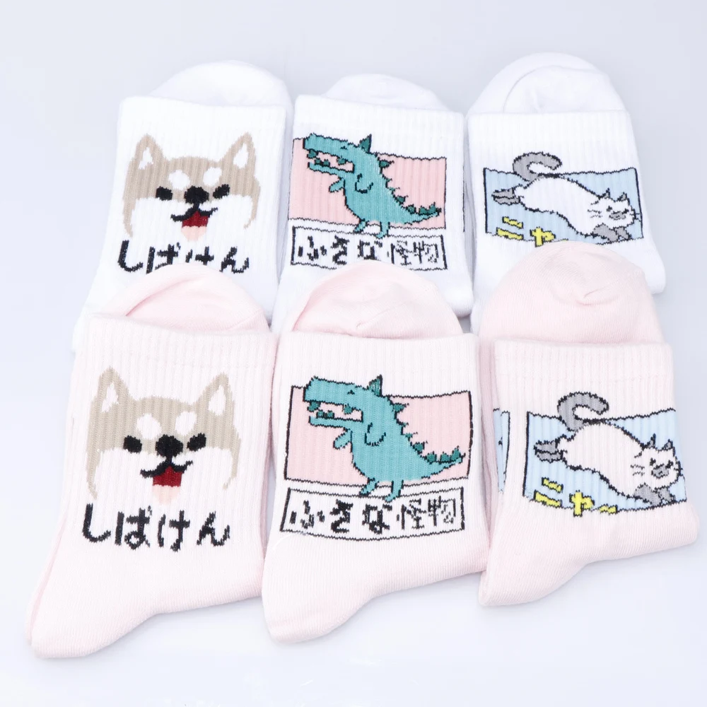 Harajuku женские милые забавные собаки динозавр кошка мультфильм Животные хлопковые