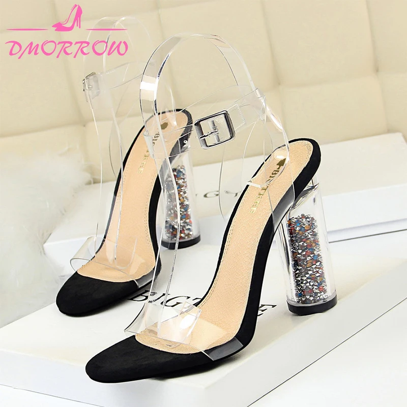 2020 Summer Transparent Mules Shoes - Open Toe Female Sandals with Square Heels 11cm | Обувь