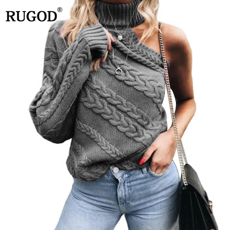 RUGOD Новые однотонные женские пуловеры с открытыми плечами, вязаный толстый свитер для женщин, разные рукава, повседневные женские топы, sueter mujer