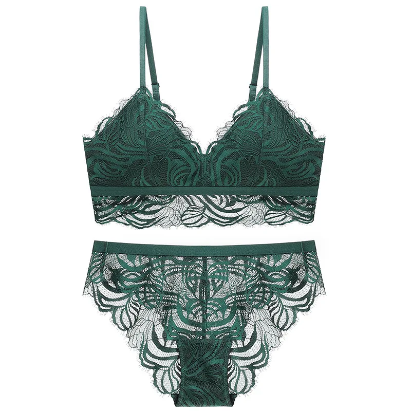 

New modal lining without rims wrapped ladies eyelash lace underwear set bra set