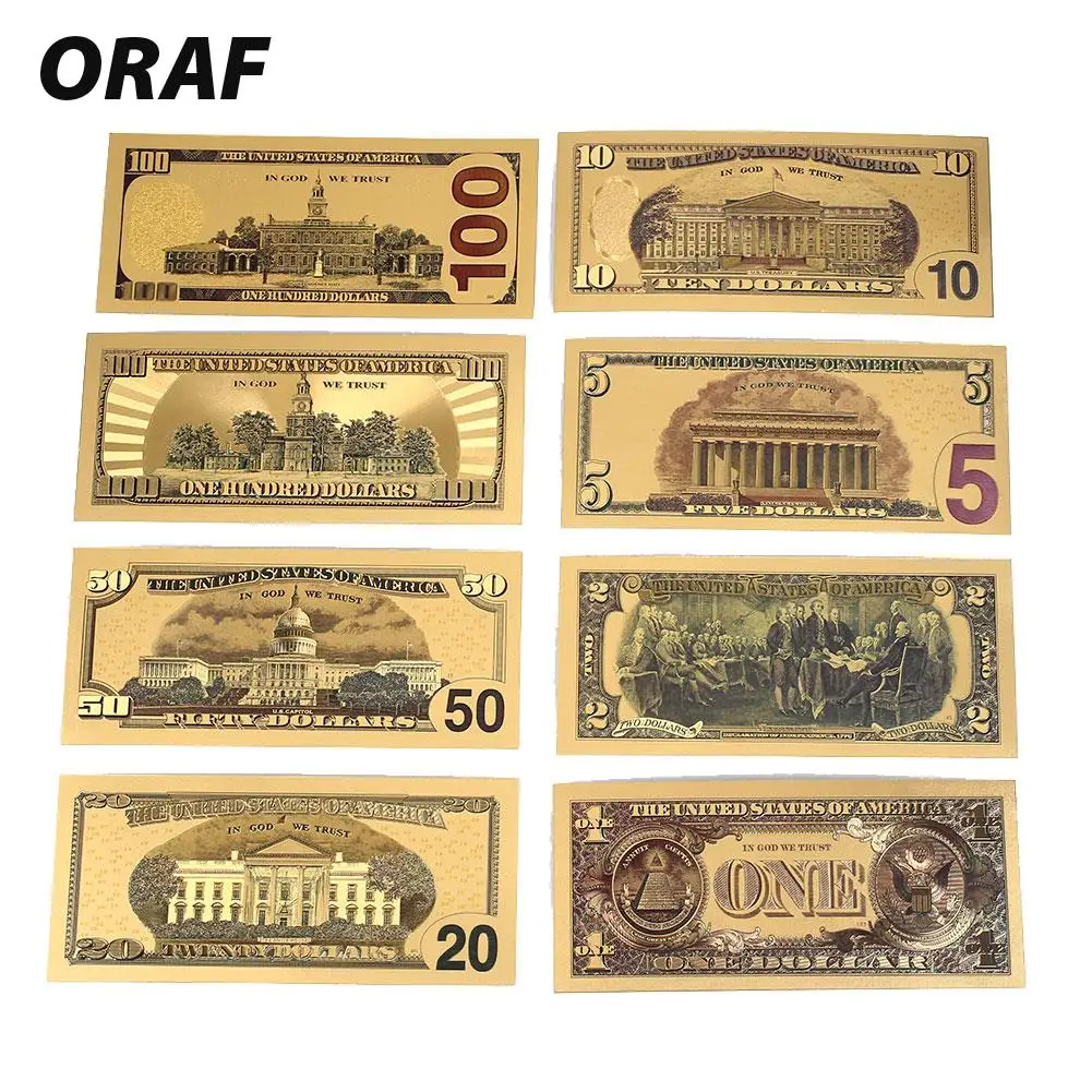 8 шт. 1/2/5/10/50/100/20 купюр фальшивый доллар американский золотой банк 100 банкнот