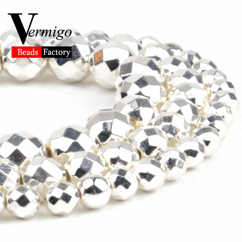 Бусины из гематита с натуральным граненым посеребренным покрытием свободные