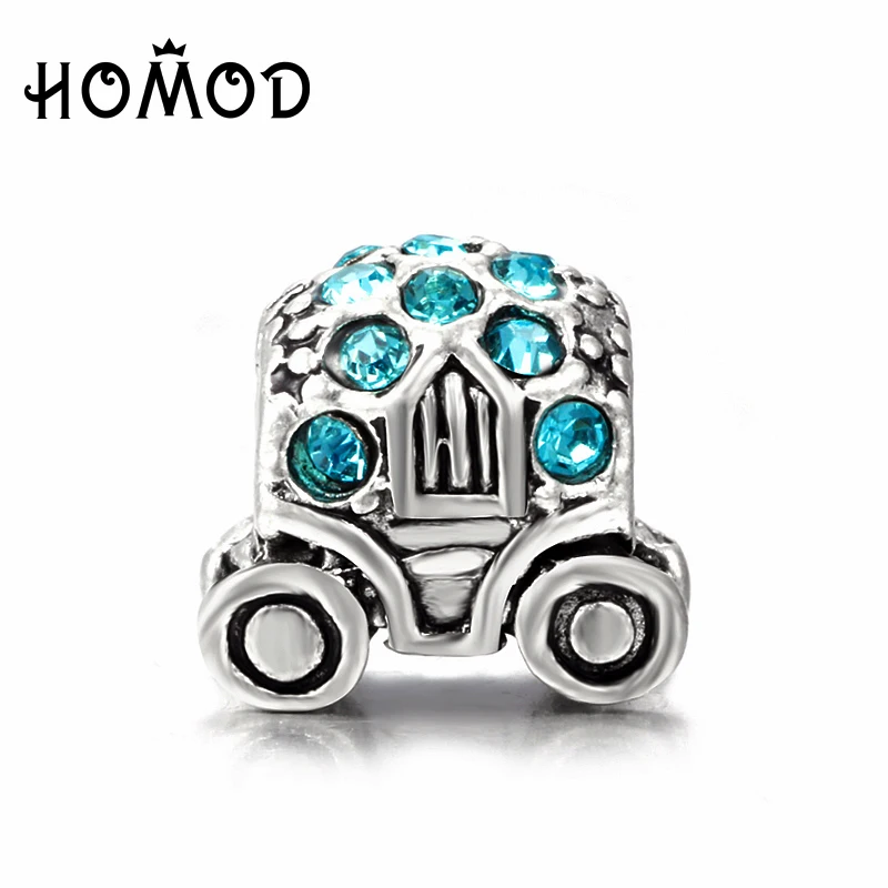 

HOMOD Antique Silver Plated Flower Crown dangling Charm Beads Fits Pandora Fit Original Brand Charm Bracelet Authentic Jewelry