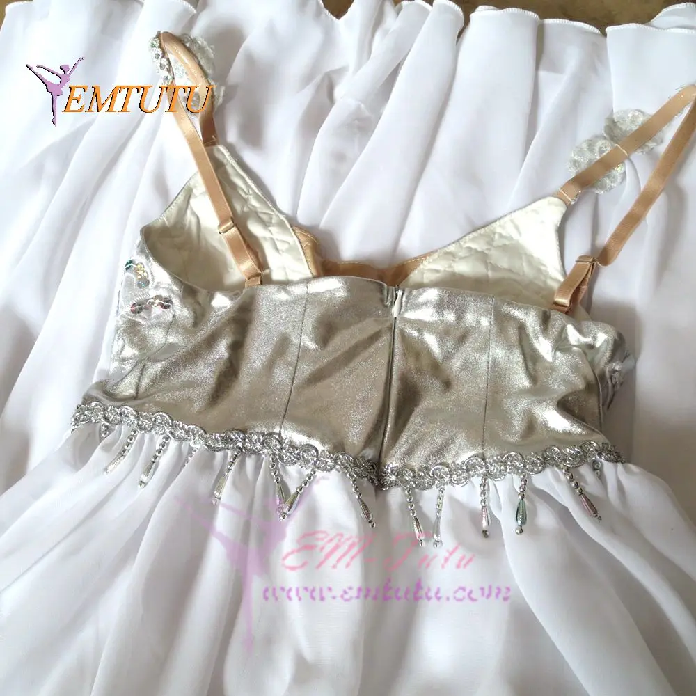 Профессиональное женское платье для взрослых белое серебряное шифоновое