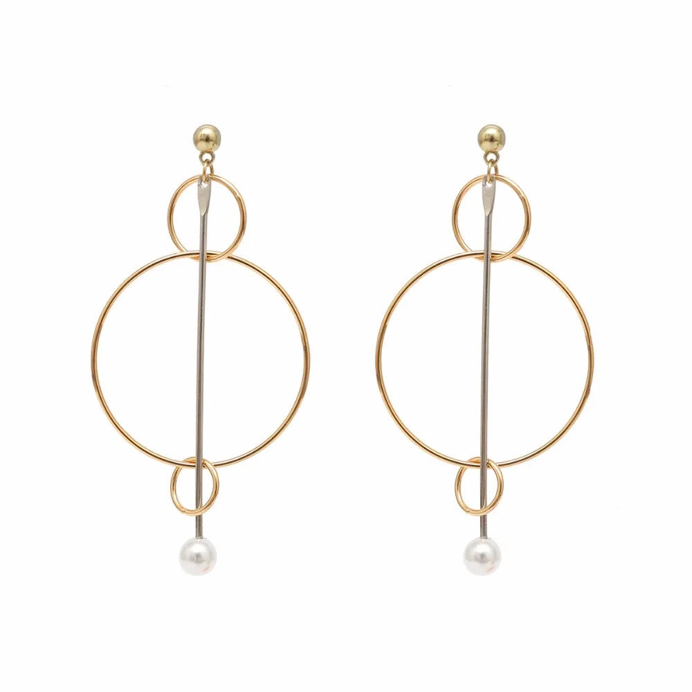 Creative Fashion Gold Silver Color Small Big Circle Drop Long Earrings Charm Pearl Statement For Women Party Jewelry | Украшения и