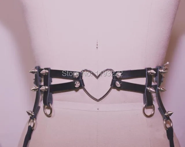 Ручная работа двойной ряд Шипованная Кожа Сладкая подвязка с сердцем пояс мода кожа талии шипы формирователь скульптуры жгут