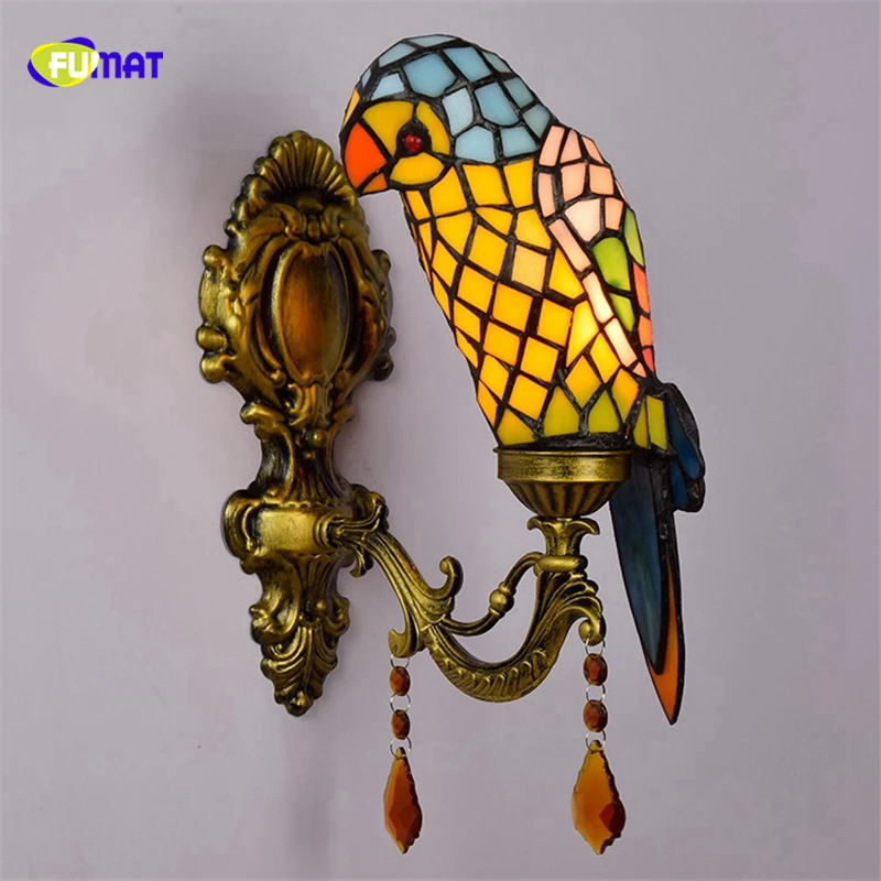 

FUMAT Tiffany Wall Lamp Stained Glass Single Parrot Lighting Fixture Creative Art Wall Sconces Bedside Light LED E27 Wall Light