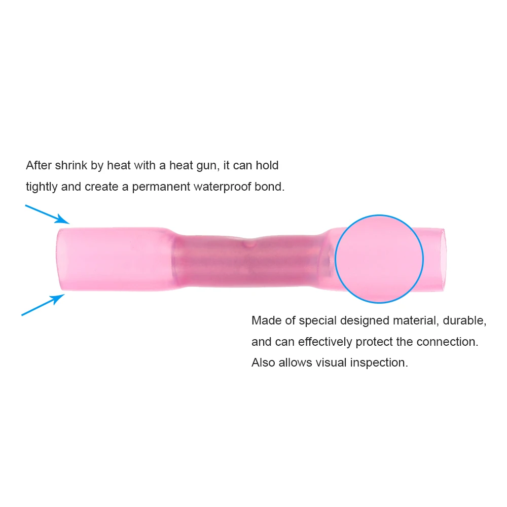 Изолированные термоусадочные стыковые соединители 100 шт. 22 18 AWG