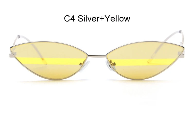 C4 Silver Yellow Фирменные женские солнцезащитные очки небольшой овальный металлический зеркальные солнцезащитные очки солнцезащитные очки "кошачий глаз" Для женщин очки пикантные очки модные мужские солнцезащитные очки UV400 - Цвет линз: C4 Silver Yellow