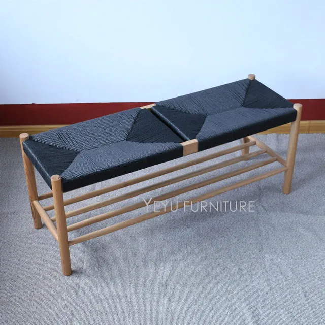 Natural with Black Современный дизайн твердой древесины дуба ручного плетения обувь Пеленальный табурет, Барселона Османская, деревянный низкий табурет, длинная скамейка для хранения обуви - Цвет: Natural with Black