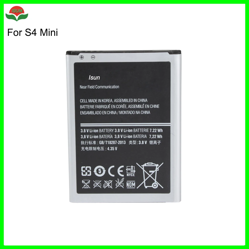 

ISUN 100% оригинальное качество 1900 мАч аккумулятор для Samsung Galaxy S4 mini B500BU/BE аккумулятор I9190 I9192 I9195 I9198 аккумулятор