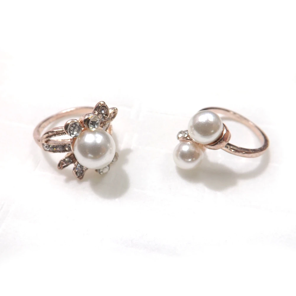 Романтическая роза цвет золотистый кольца с искусственным жемчугом кристаллом