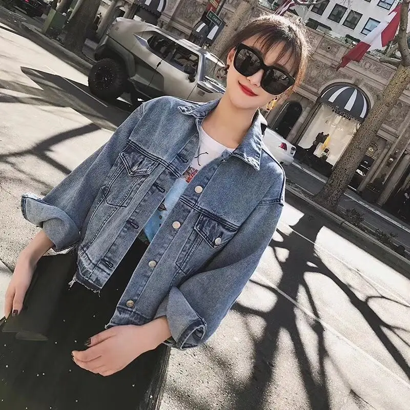 2018 куртка женская джинсовая уличная винтажная Осенняя Базовая верхняя