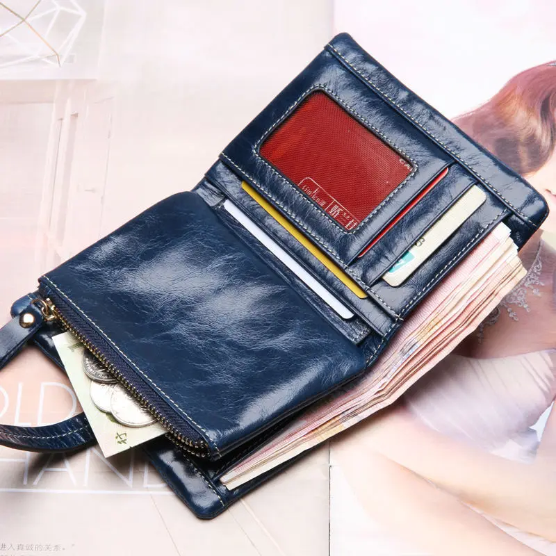 Масло воск кожа Женщины кошелек из натуральной кожи женщин в три раза короткая