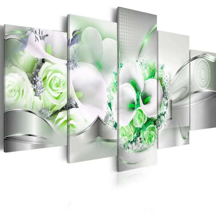 2019 HD 5PCS/Set Pink Green Orange Rose Calla Flower Art Print Frameless Canvas Painting Wall Picture Home Decoration No Frame | Дом и сад