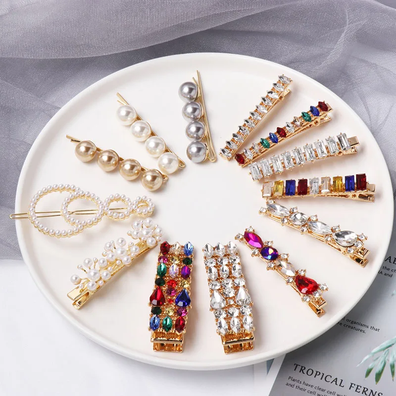 FASHIONSNOOPS корейские женские металлические заколки для волос с искусственным