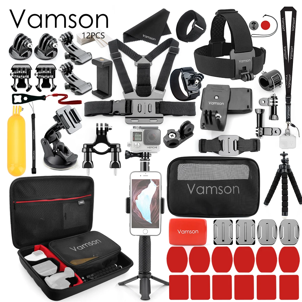 Комплект аксессуаров Vamson для Gopro hero 7 6 5 4 eken h9 SJCAM DJI OSMO xiaomi yi 4k VS62|Чехлы экшн-камер| |